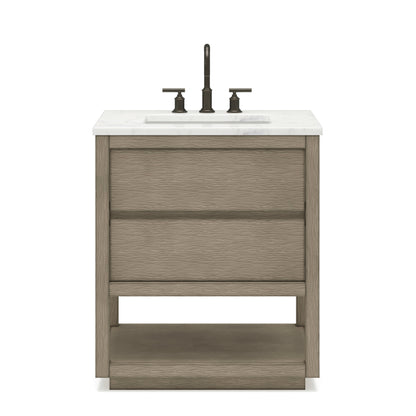 Oakman 30 in. x 34.3 in. H Bath Vanity in Grey Oak with Marble Top with White Basin | Water Creation