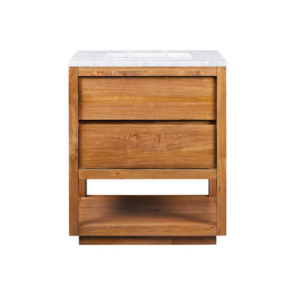 Oakman 30 in. x 34.3 in. H Single Sink Bath Vanity in Mango Wood with White Marble Top and White Basin | Water Creation