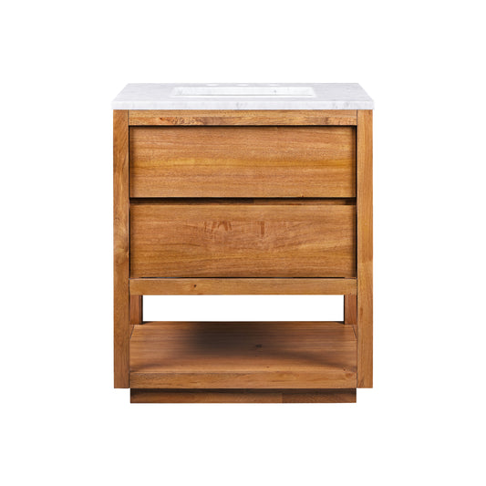 Oakman 30 in. x 34.3 in. H Single Sink Bath Vanity in Mango Wood with White Marble Top and White Basin | Water Creation