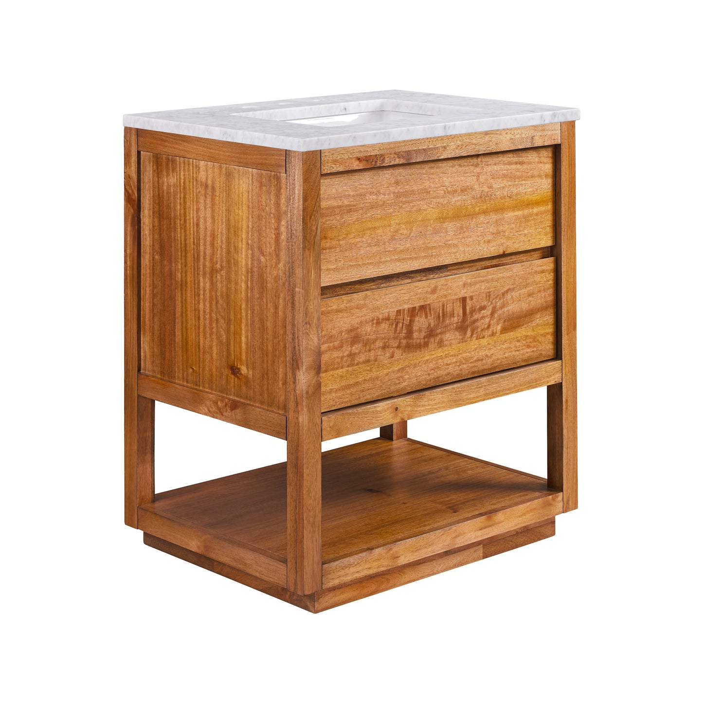 Oakman 30 in. x 34.3 in. H Single Sink Bath Vanity in Mango Wood with White Marble Top and White Basin | Water Creation