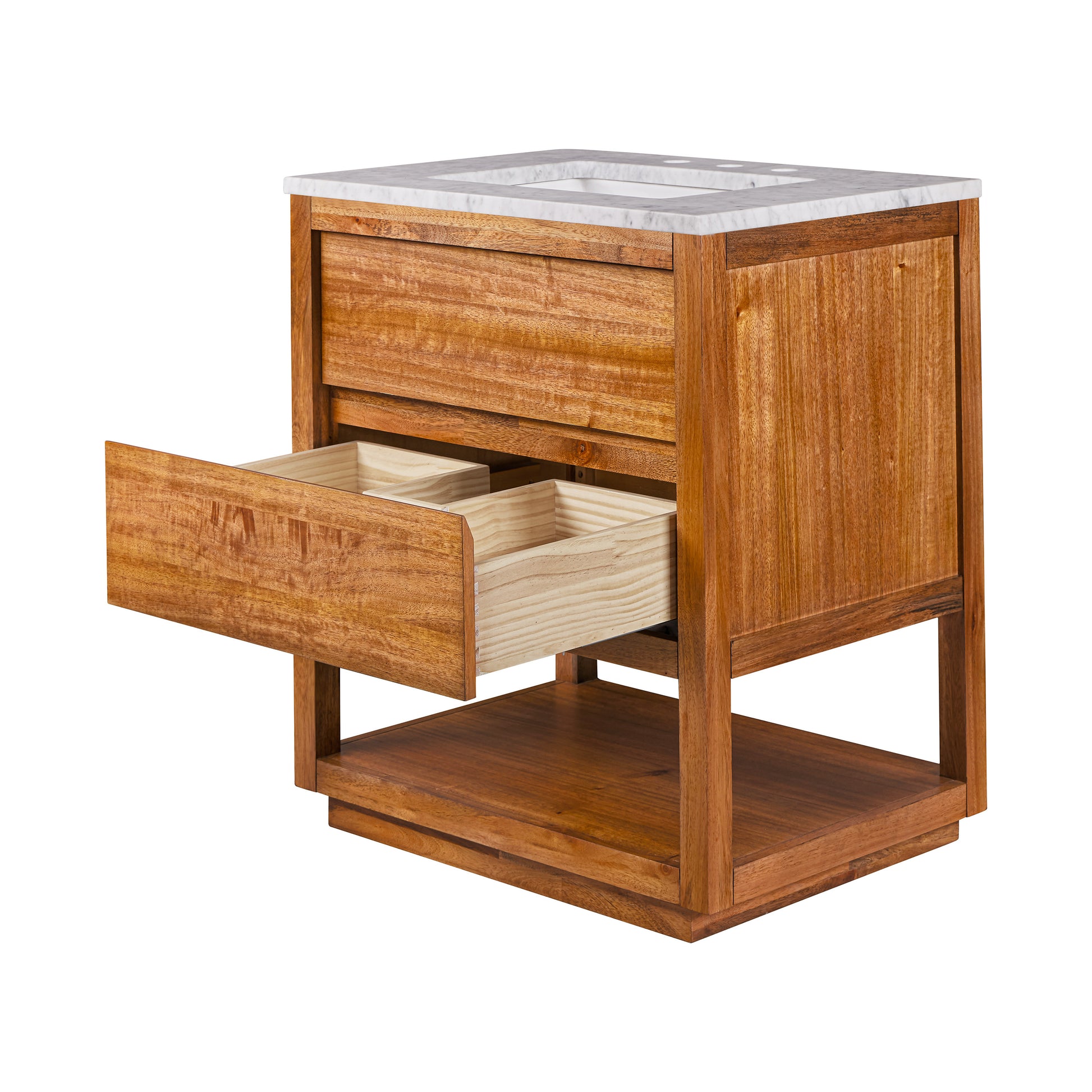 Oakman 30 in. x 34.3 in. H Single Sink Bath Vanity in Mango Wood with White Marble Top and White Basin | Water Creation