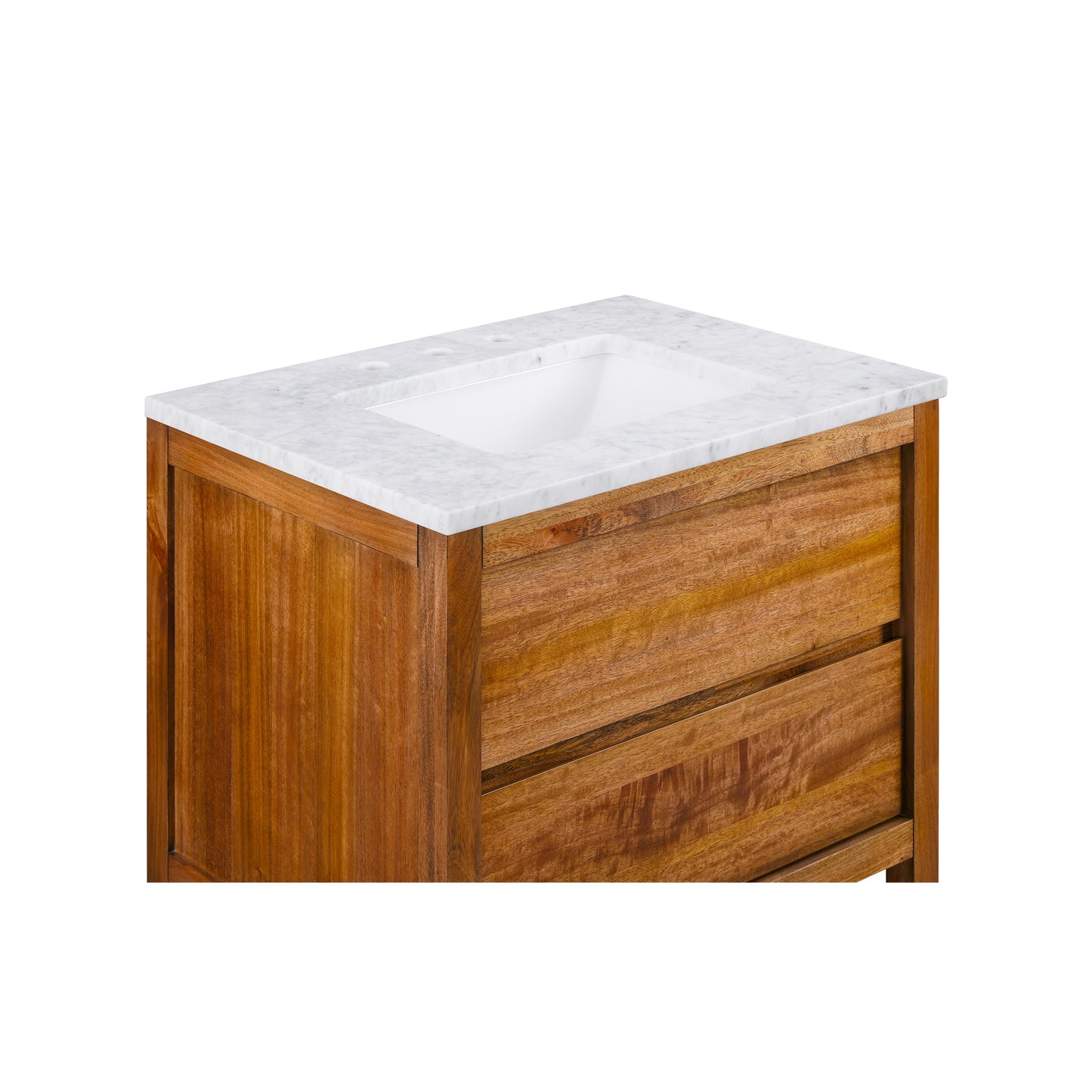 Oakman 30 in. x 34.3 in. H Single Sink Bath Vanity in Mango Wood with White Marble Top and White Basin | Water Creation