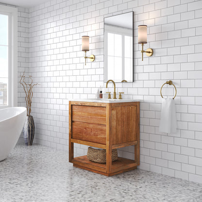 Oakman 30 in. x 34.3 in. H Single Sink Bath Vanity in Mango Wood with White Marble Top and White Basin | Water Creation