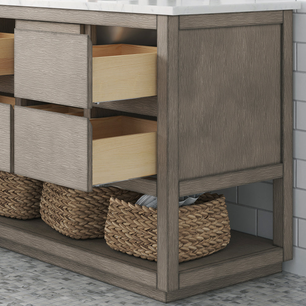 Oakman 48 in. x 34.3 in. H H Bath Vanity in Grey Oak with Marble Top with White Basin | Water Creation