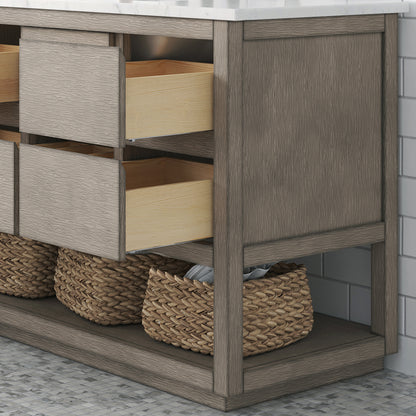 Oakman 48 in. x 34.3 in. H H Bath Vanity in Grey Oak with Marble Top with White Basin | Water Creation