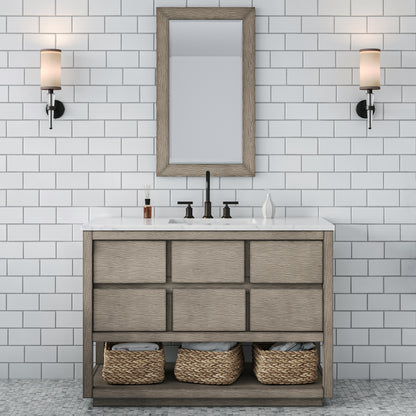 Oakman 48 in. x 34.3 in. H H Bath Vanity in Grey Oak with Marble Top with White Basin | Water Creation