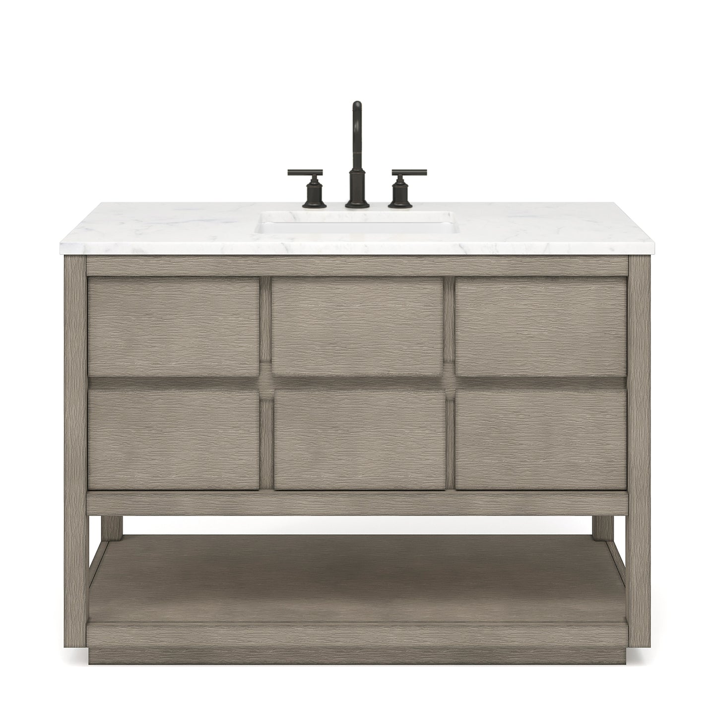 Oakman 48 in. x 34.3 in. H H Bath Vanity in Grey Oak with Marble Top with White Basin | Water Creation
