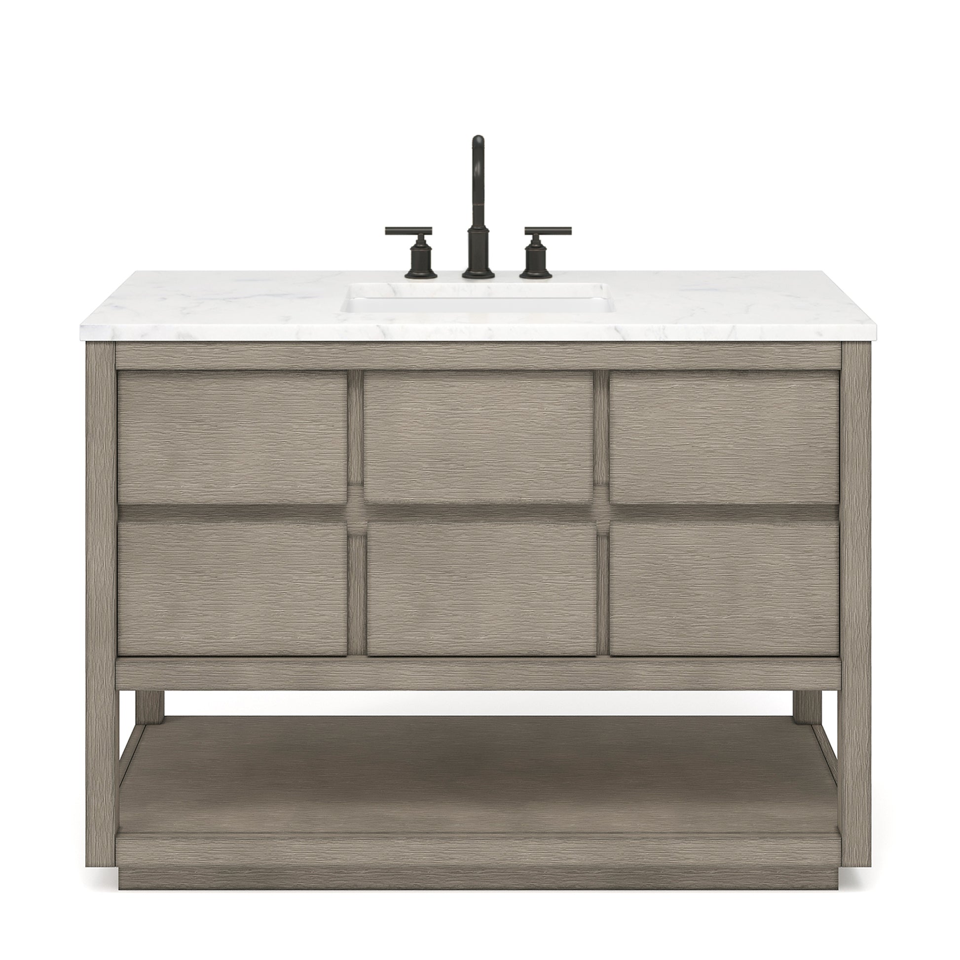 Oakman 48 in. x 34.3 in. H H Bath Vanity in Grey Oak with Marble Top with White Basin | Water Creation
