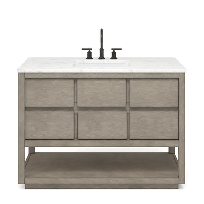 Oakman 48 in. x 34.3 in. H H Bath Vanity in Grey Oak with Marble Top with White Basin | Water Creation