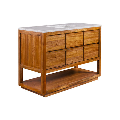 Oakman 48 in. x 34.3 in. H Single Sink Bath Vanity in Mango Wood with White Marble Top and White Basin | Water Creation