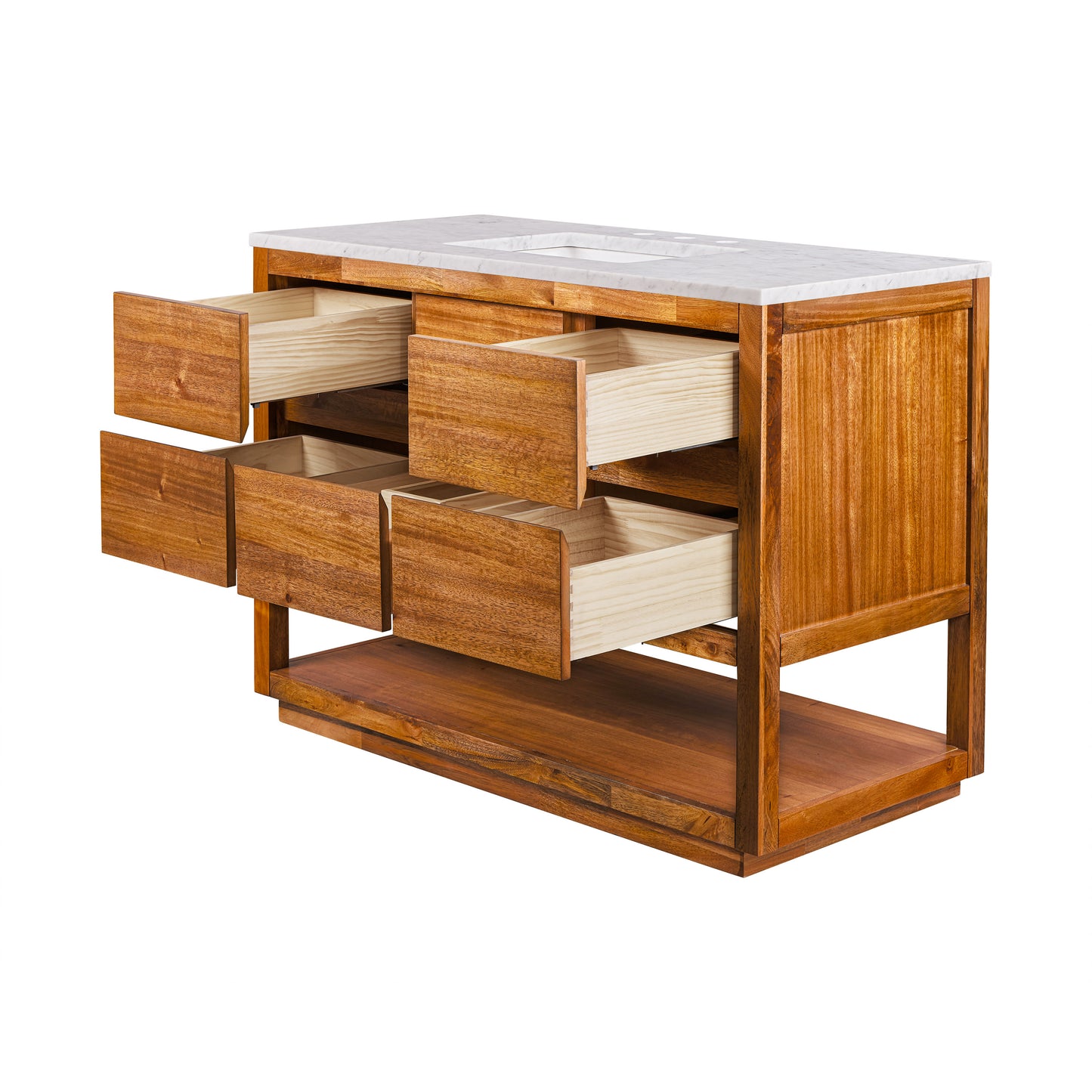 Oakman 48 in. x 34.3 in. H Single Sink Bath Vanity in Mango Wood with White Marble Top and White Basin | Water Creation