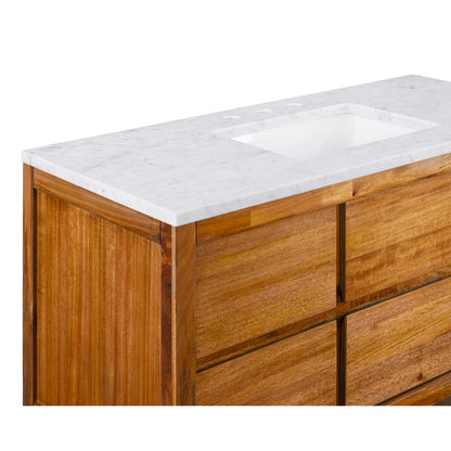 Oakman 48 in. x 34.3 in. H Single Sink Bath Vanity in Mango Wood with White Marble Top and White Basin | Water Creation