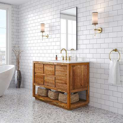Oakman 48 in. x 34.3 in. H Single Sink Bath Vanity in Mango Wood with White Marble Top and White Basin | Water Creation