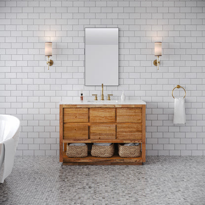 Oakman 48 in. x 34.3 in. H Single Sink Bath Vanity in Mango Wood with White Marble Top and White Basin | Water Creation
