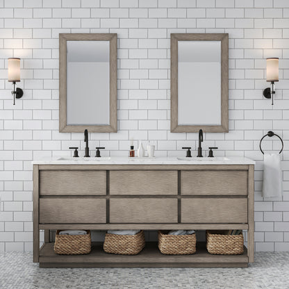 Oakman 72 in. x34.3 in. H Bath Vanity in Grey Oak with Marble Top with White Basin | Water Creation