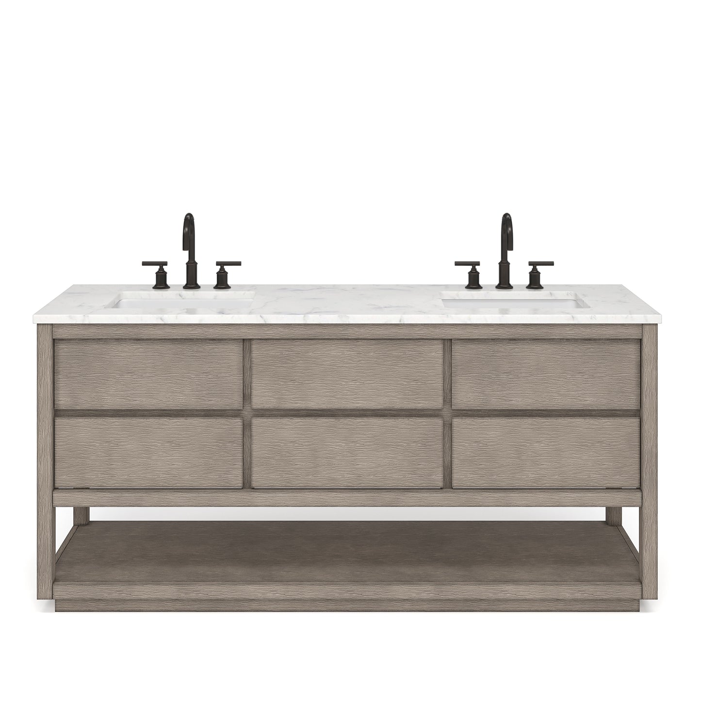 Oakman 72 in. x34.3 in. H Bath Vanity in Grey Oak with Marble Top with White Basin | Water Creation