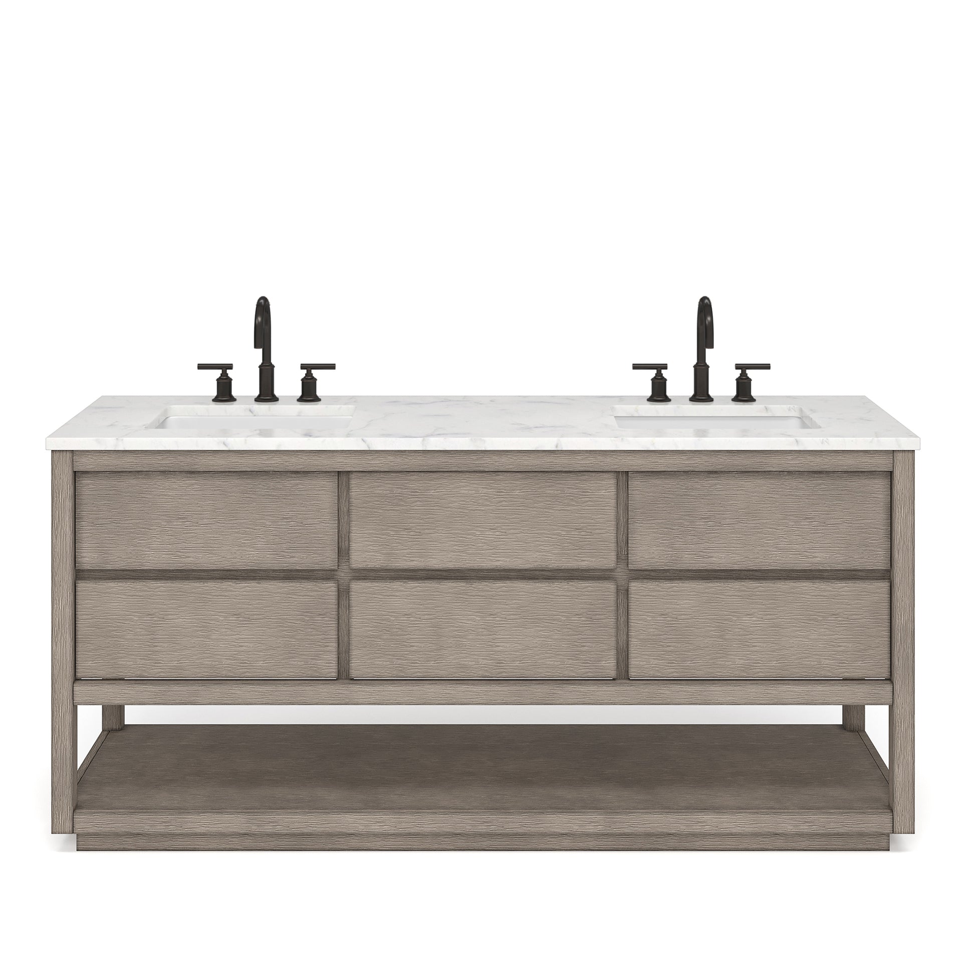 Oakman 72 in. x34.3 in. H Bath Vanity in Grey Oak with Marble Top with White Basin | Water Creation