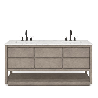 Oakman 72 in. x34.3 in. H Bath Vanity in Grey Oak with Marble Top with White Basin | Water Creation