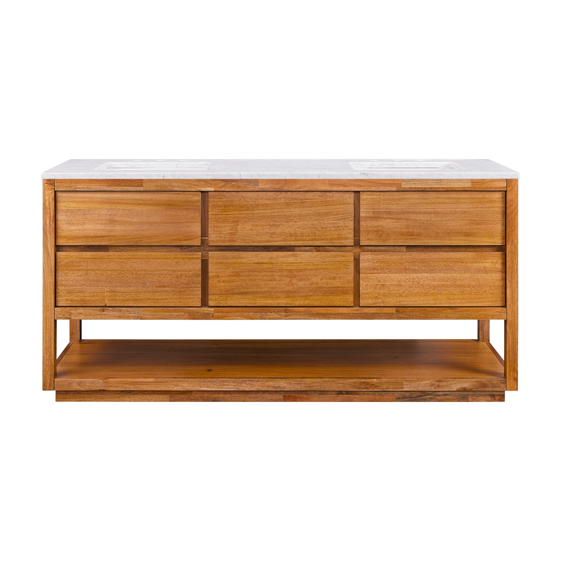 Oakman 72 in. x 34.3 in. H Double Sink Bath Vanity in Mango Wood with White Marble Top and White Basin | Water Creation