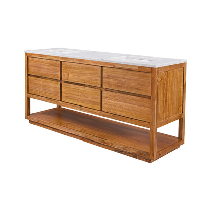 Oakman 72 in. x 34.3 in. H Double Sink Bath Vanity in Mango Wood with White Marble Top and White Basin | Water Creation