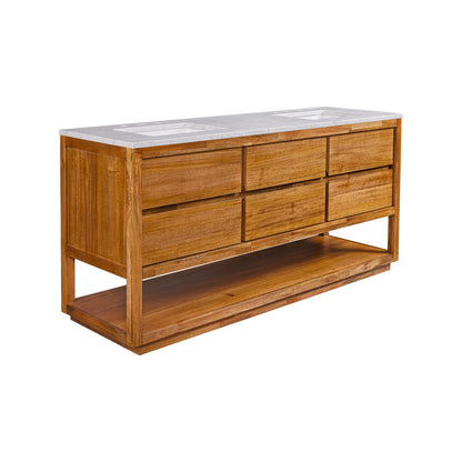 Oakman 72 in. x 34.3 in. H Double Sink Bath Vanity in Mango Wood with White Marble Top and White Basin | Water Creation