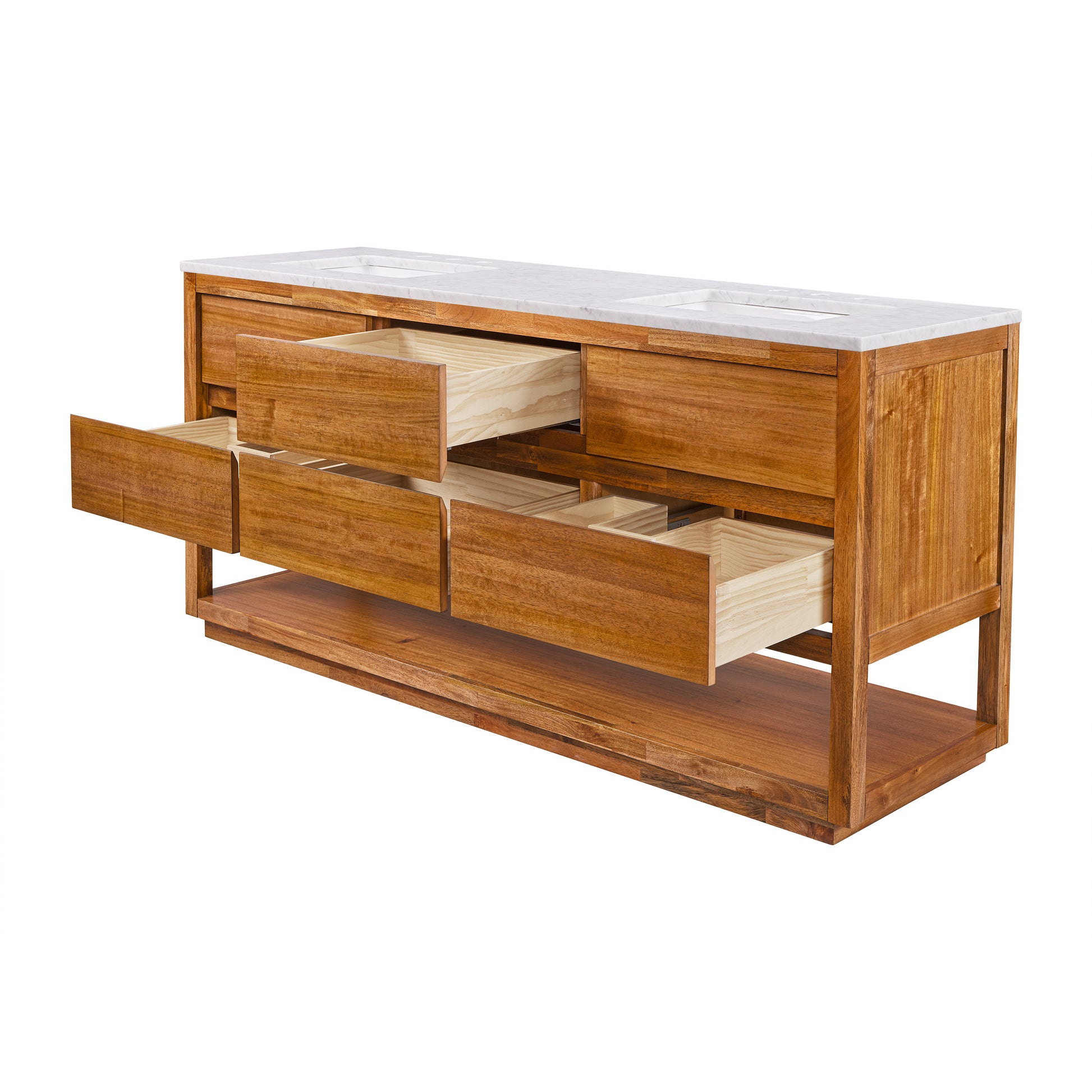 Oakman 72 in. x 34.3 in. H Double Sink Bath Vanity in Mango Wood with White Marble Top and White Basin | Water Creation