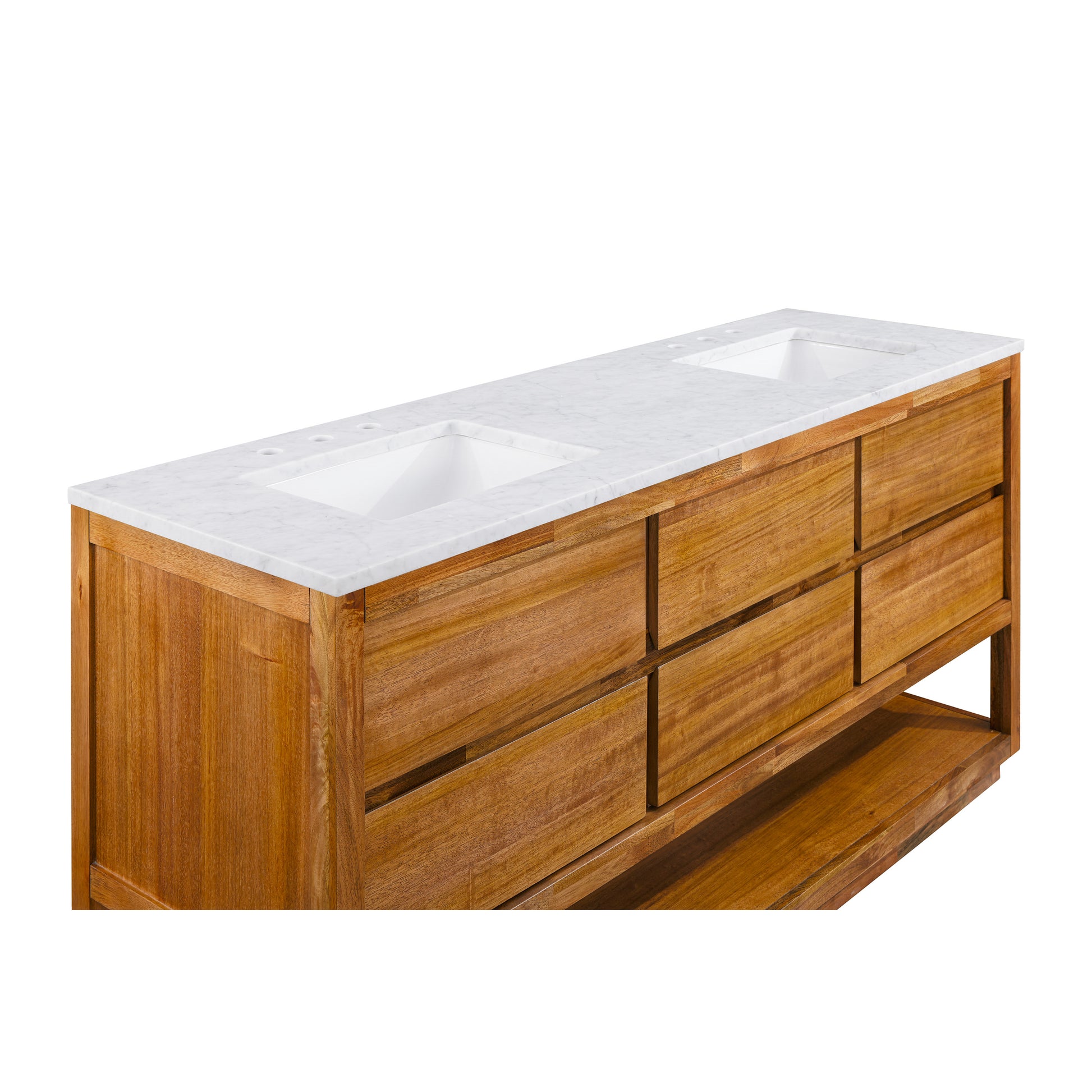 Oakman 72 in. x 34.3 in. H Double Sink Bath Vanity in Mango Wood with White Marble Top and White Basin | Water Creation
