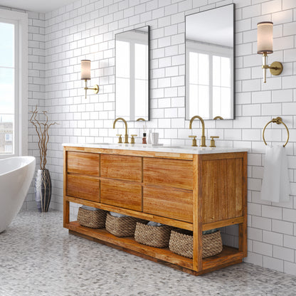 Oakman 72 in. x 34.3 in. H Double Sink Bath Vanity in Mango Wood with White Marble Top and White Basin | Water Creation