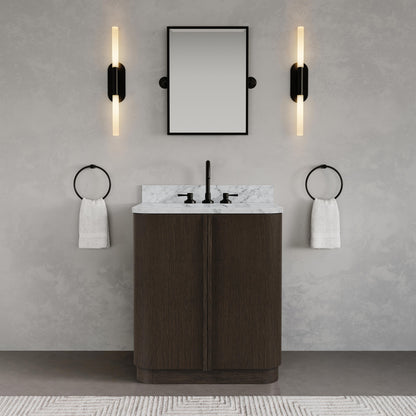 Oxford 30in Single Sink Freestanding Charcoal Oak Bath Vanity with Carrara White Marble Top Pre-Assembled | Water Creation