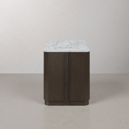 Oxford 30in Single Sink Freestanding Charcoal Oak Bath Vanity with Carrara White Marble Top Pre-Assembled | Water Creation