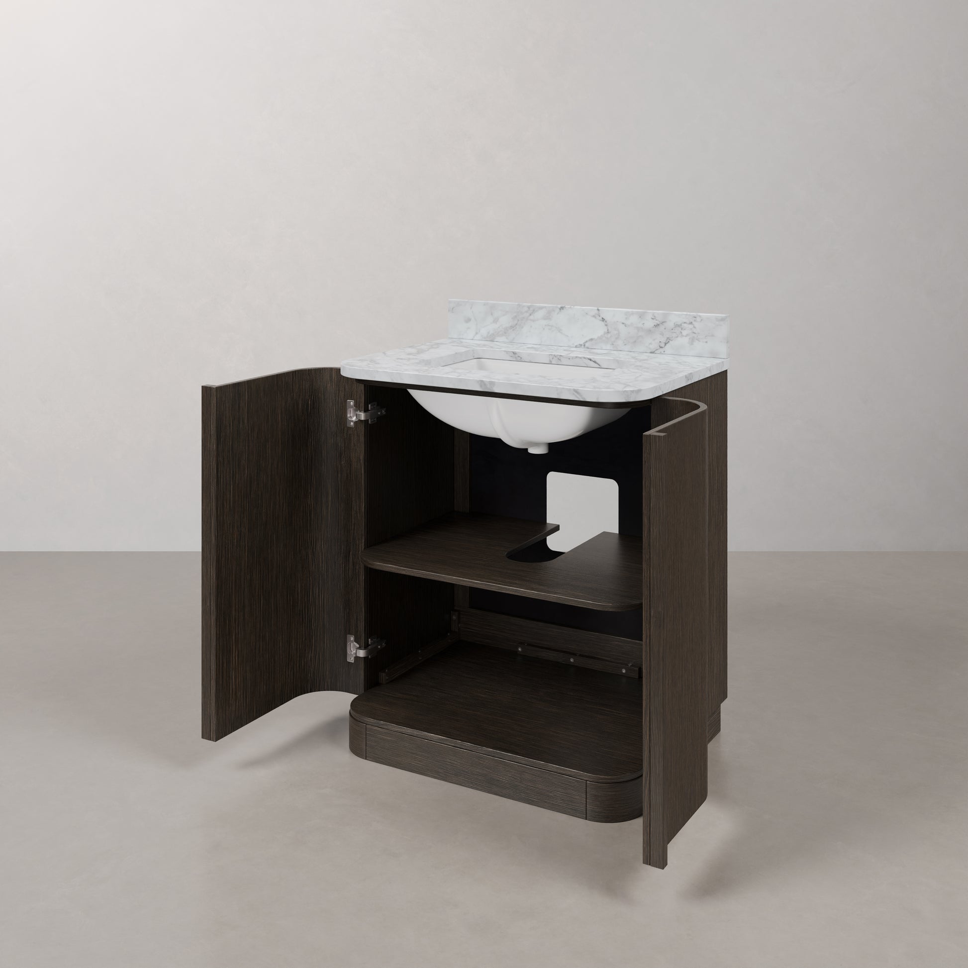 Oxford 30in Single Sink Freestanding Charcoal Oak Bath Vanity with Carrara White Marble Top Pre-Assembled | Water Creation