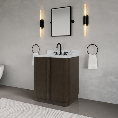 Oxford 30in Single Sink Freestanding Charcoal Oak Bath Vanity with Carrara White Marble Top Pre-Assembled | Water Creation