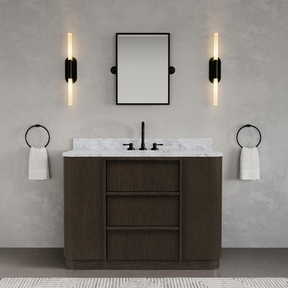 Oxford 48in Single Sink Freestanding Charcoal Oak Bath Vanity with Carrara White Marble Top Pre-Assembled | Water Creation