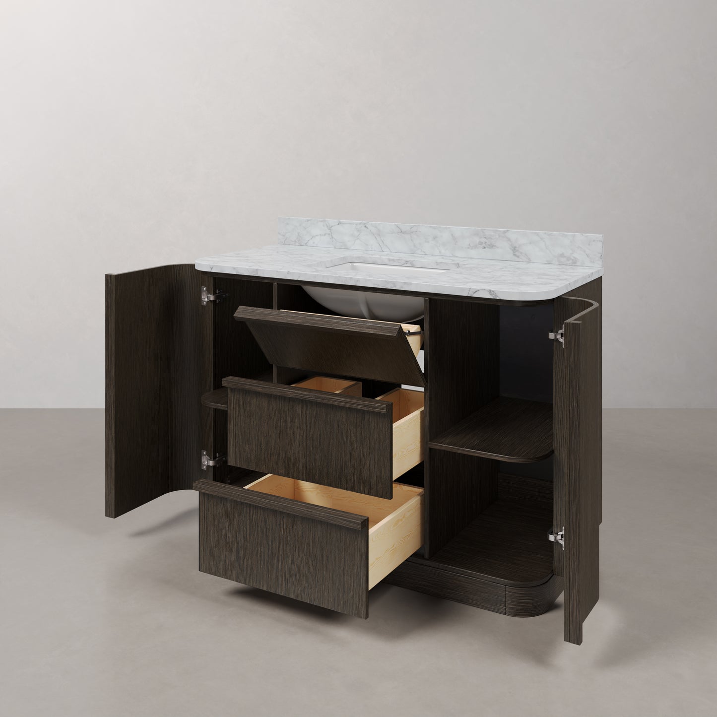 Oxford 48in Single Sink Freestanding Charcoal Oak Bath Vanity with Carrara White Marble Top Pre-Assembled | Water Creation