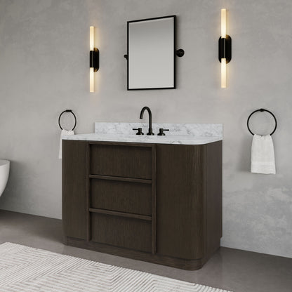 Oxford 48in Single Sink Freestanding Charcoal Oak Bath Vanity with Carrara White Marble Top Pre-Assembled | Water Creation