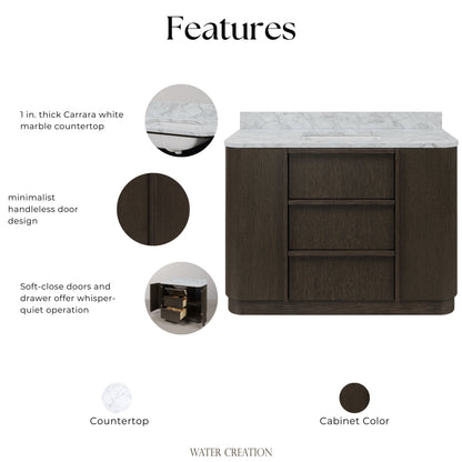 Oxford 48in Single Sink Freestanding Charcoal Oak Bath Vanity with Carrara White Marble Top Pre-Assembled | Water Creation