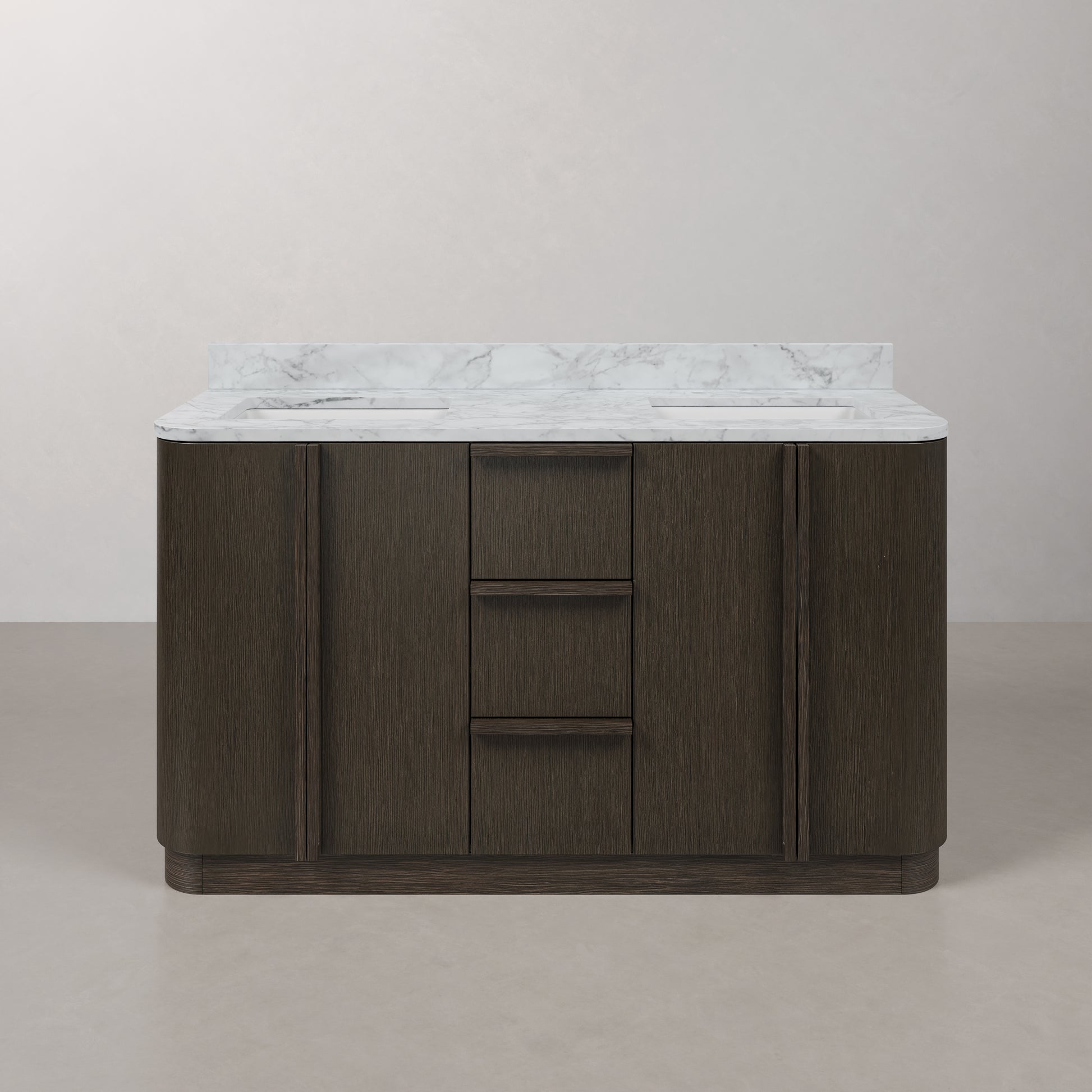 Oxford 60in Double Sinks Freestanding Charcoal Oak Bath Vanity with Carrara White Marble Top Pre-Assembled | Water Creation