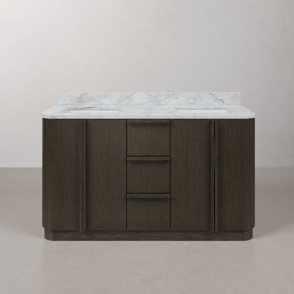 Oxford 60in Double Sinks Freestanding Charcoal Oak Bath Vanity with Carrara White Marble Top Pre-Assembled | Water Creation