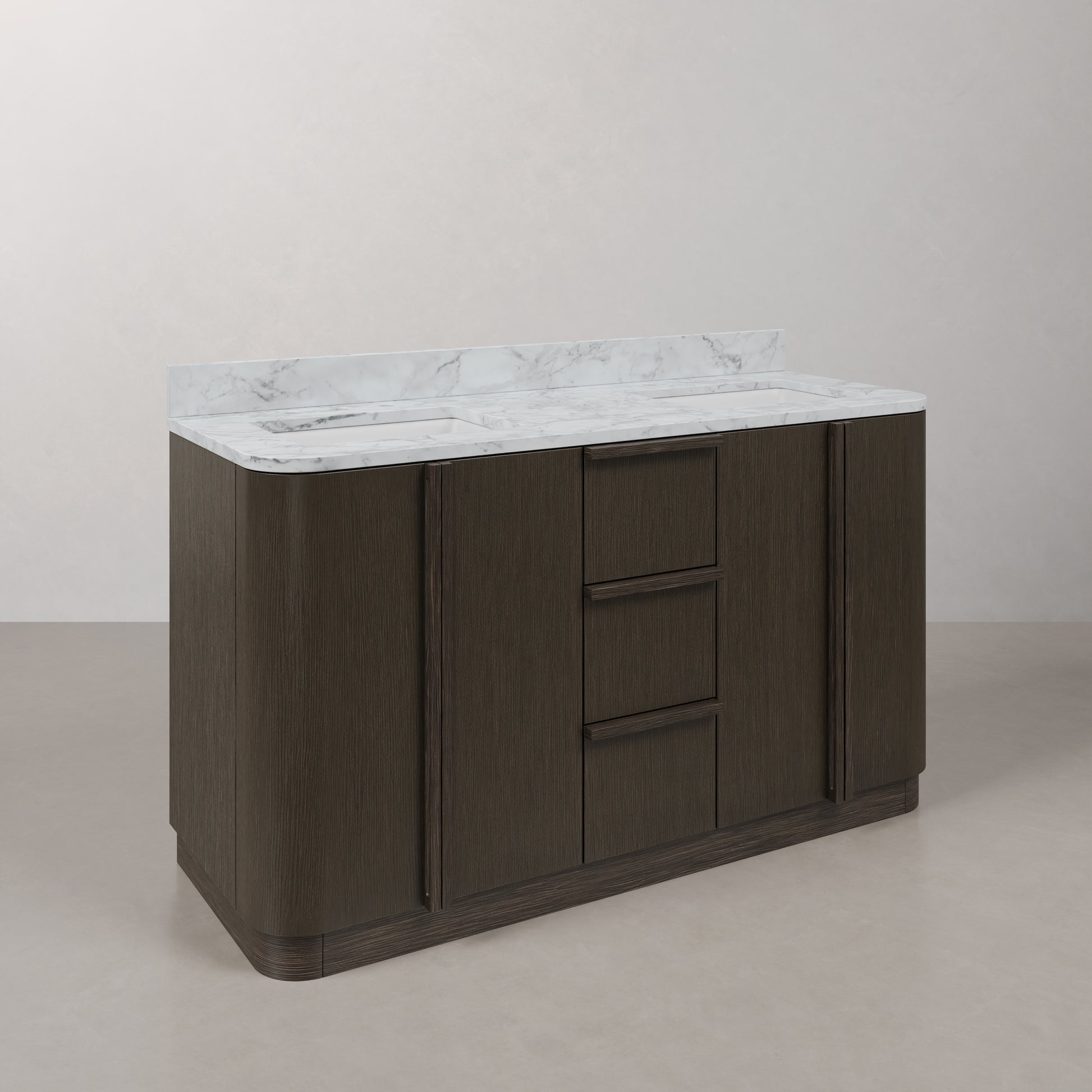 Oxford 60in Double Sinks Freestanding Charcoal Oak Bath Vanity with Carrara White Marble Top Pre-Assembled | Water Creation