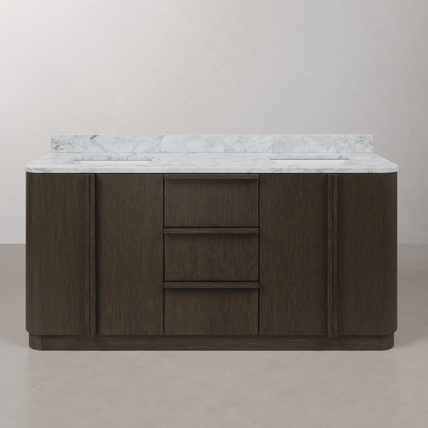 Oxford 72in Double Sinks Freestanding Charcoal Oak Bath Vanity with Carrara White Marble Top Pre-Assembled | Water Creation