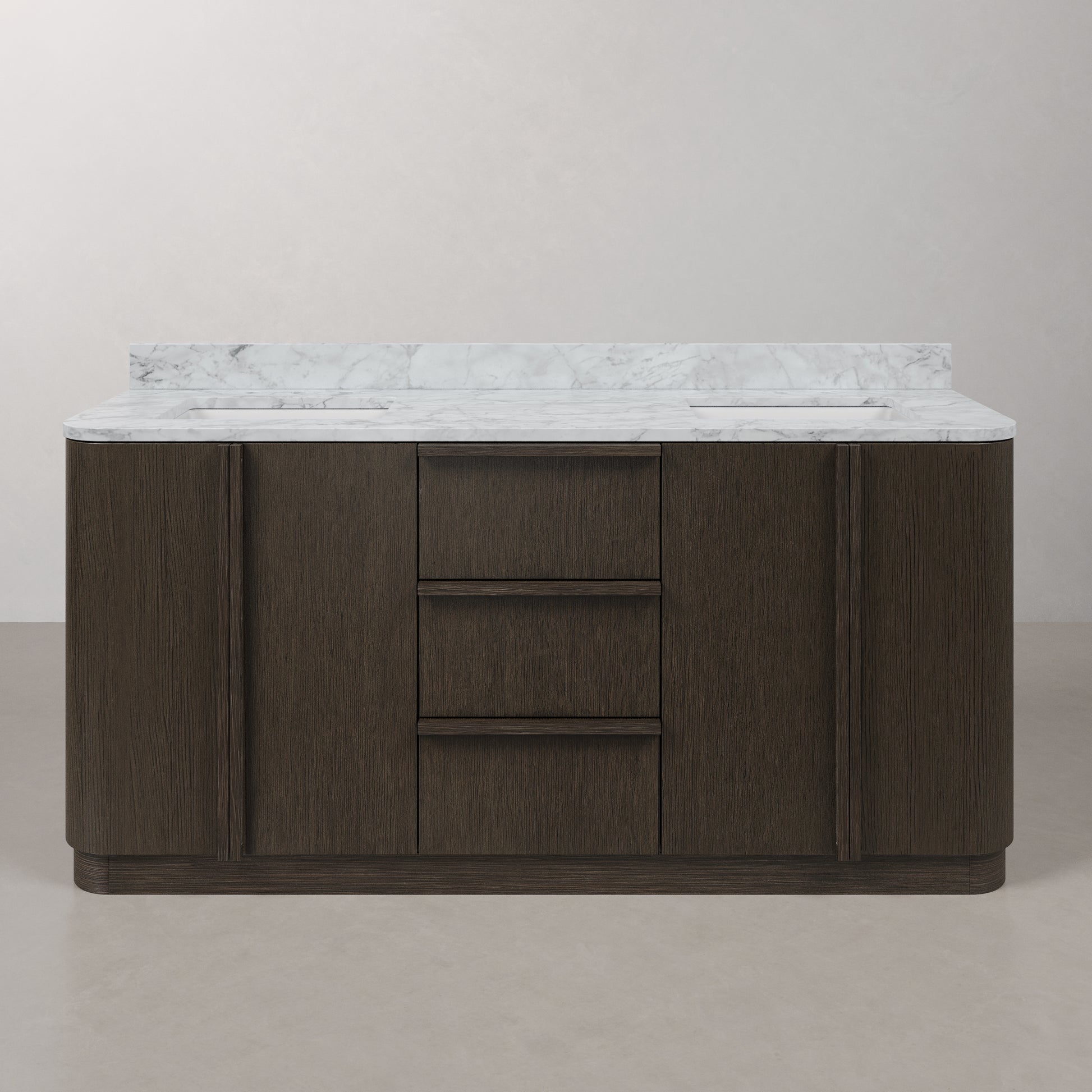 Oxford 72in Double Sinks Freestanding Charcoal Oak Bath Vanity with Carrara White Marble Top Pre-Assembled | Water Creation