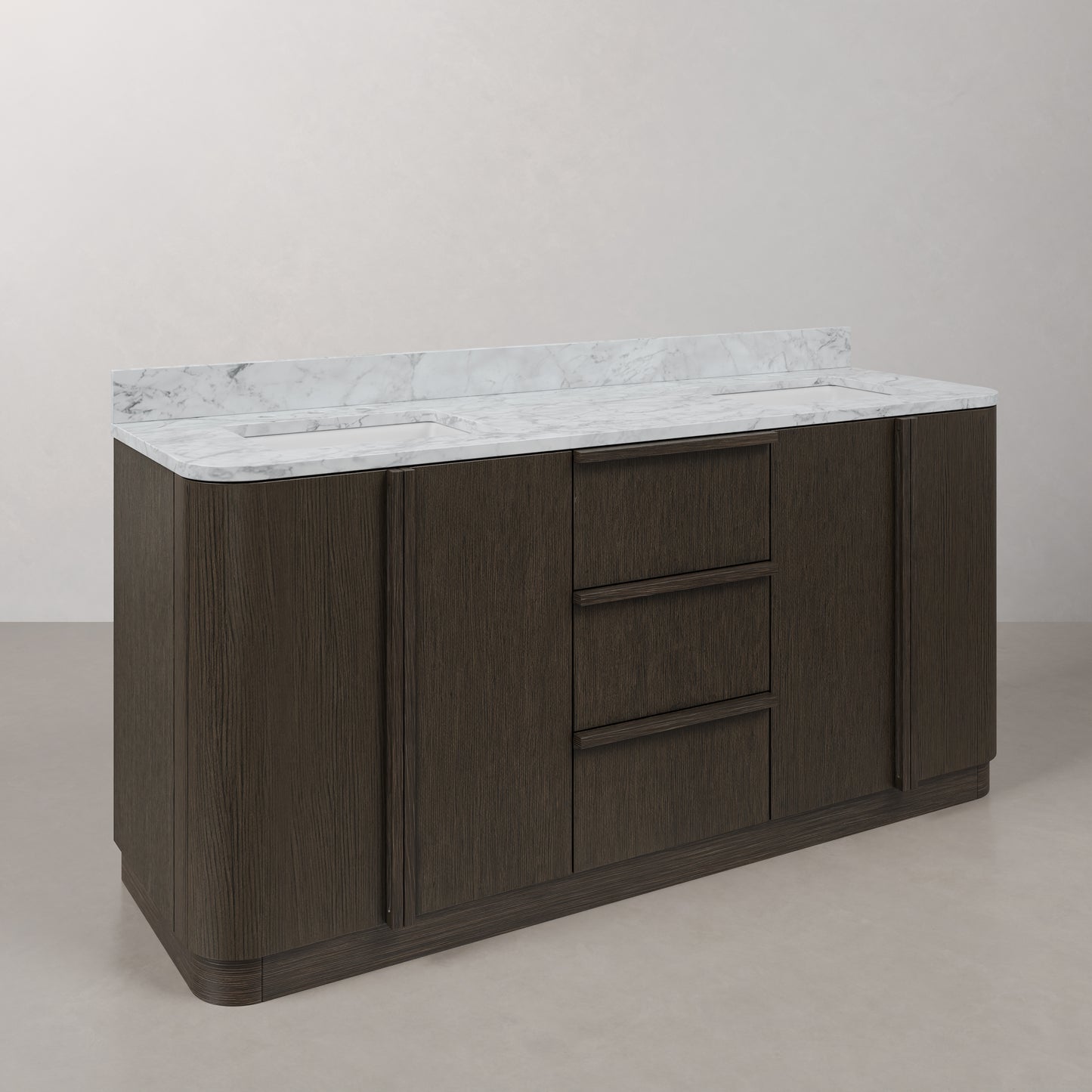 Oxford 72in Double Sinks Freestanding Charcoal Oak Bath Vanity with Carrara White Marble Top Pre-Assembled | Water Creation