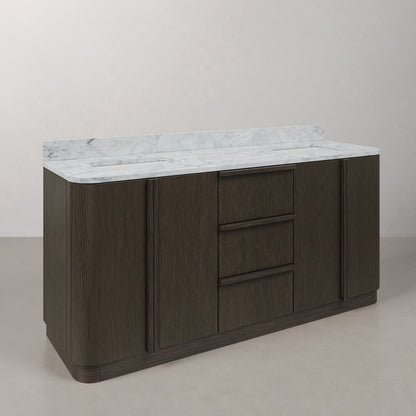 Oxford 72in Double Sinks Freestanding Charcoal Oak Bath Vanity with Carrara White Marble Top Pre-Assembled | Water Creation