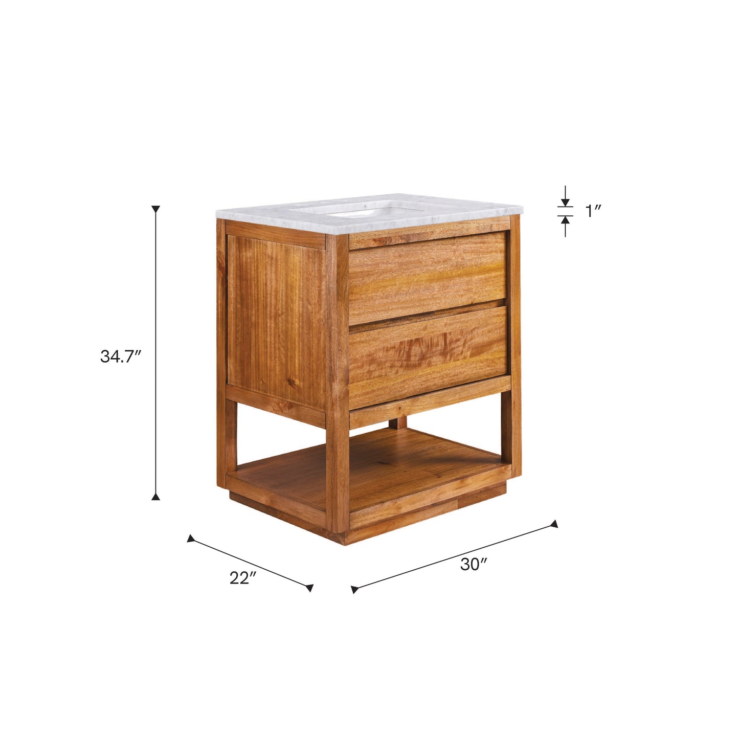 Oakman 30 in. x 34.3 in. H Single Sink Bath Vanity in Mango Wood with White Marble Top and White Basin | Water Creation
