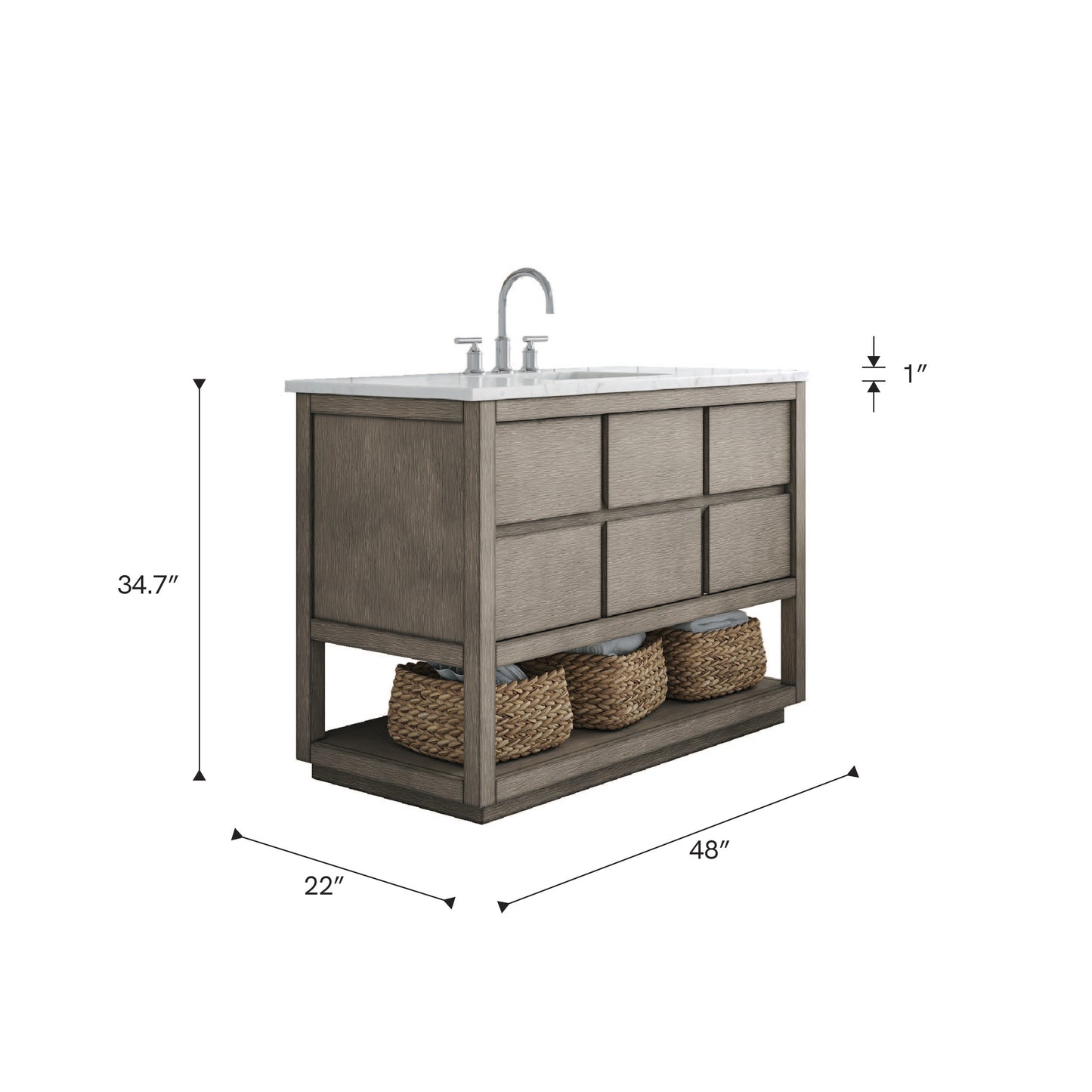 Oakman 48 in. x 34.3 in. H H Bath Vanity in Grey Oak with Marble Top with White Basin | Water Creation