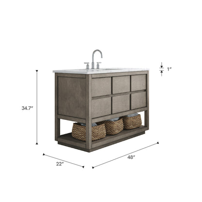 Oakman 48 in. x 34.3 in. H H Bath Vanity in Grey Oak with Marble Top with White Basin | Water Creation
