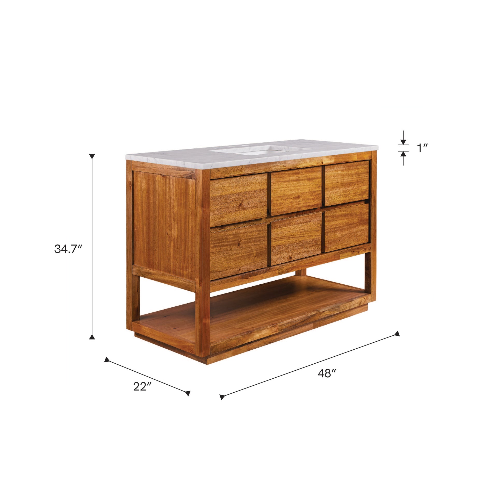 Oakman 48 in. x 34.3 in. H Single Sink Bath Vanity in Mango Wood with White Marble Top and White Basin | Water Creation