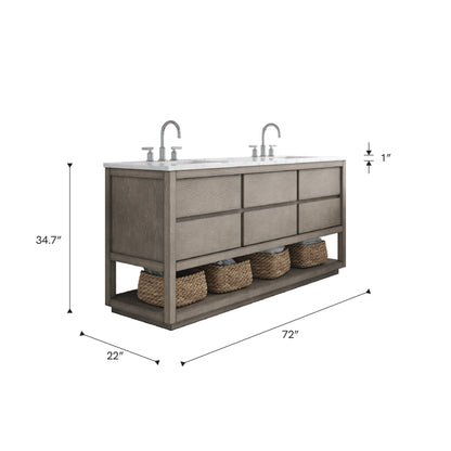 Oakman 72 in. x34.3 in. H Bath Vanity in Grey Oak with Marble Top with White Basin | Water Creation