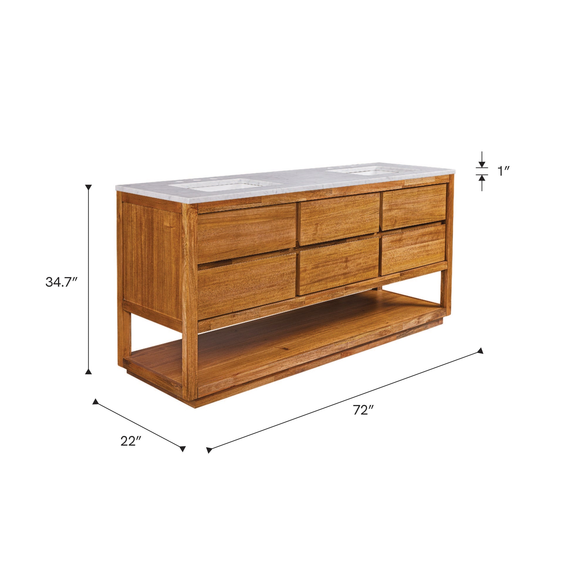 Oakman 72 in. x 34.3 in. H Double Sink Bath Vanity in Mango Wood with White Marble Top and White Basin | Water Creation