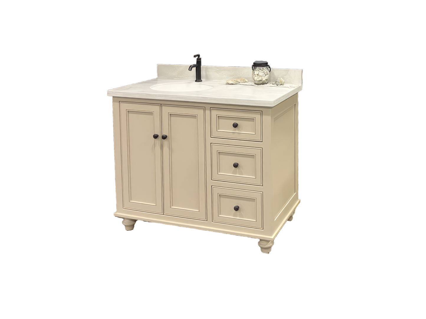 Trusty Wood Ocean City Bathroom Vanity 42" with Two Doors and Three Drawers Left